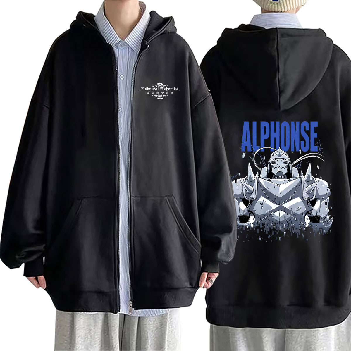 Fullmetal Alchemist Coat - 애니메이션 풀메탈 알chemist 그래픽 지퍼 후드티